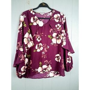 NWT Oddy Blouse Womens Small Magenta Floral Ruffle Balloon Sleeves Boho Romantic